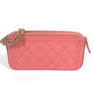 CHANEL A84069 CC Coco Mark Boy Chanel Shoulder Bag Long Wallet Caviar Skin Wo...